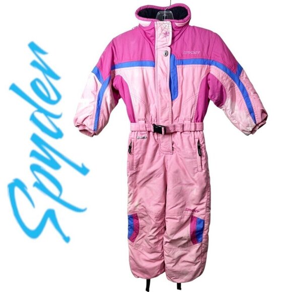 SPYDER Vintage Girl's Pink Retro Tie Dye Ski Snow Jumpsuit Stowed Hood, Size 5 - Picture 1 of 15